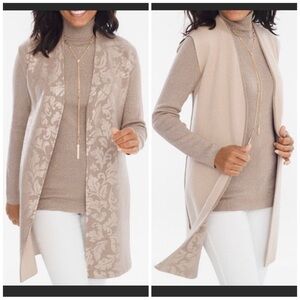 NWT Chico’s Reversible Shine Sleeveless Cardigan Sweater Tan Gold Size S